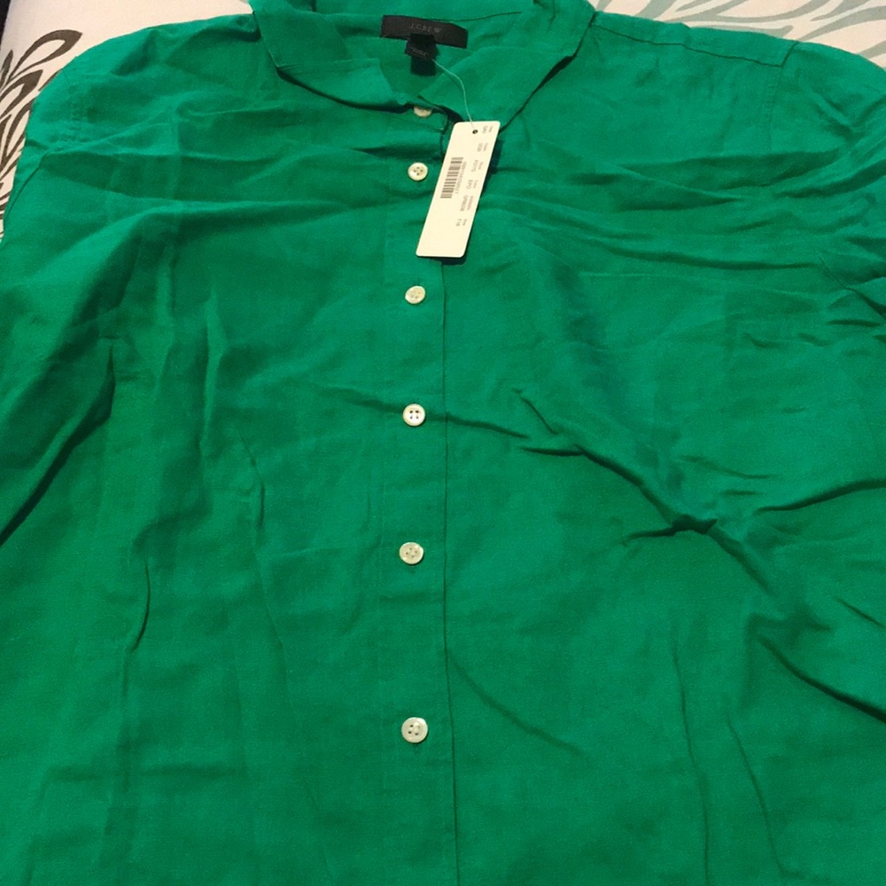 Green Linen Button Down 16T